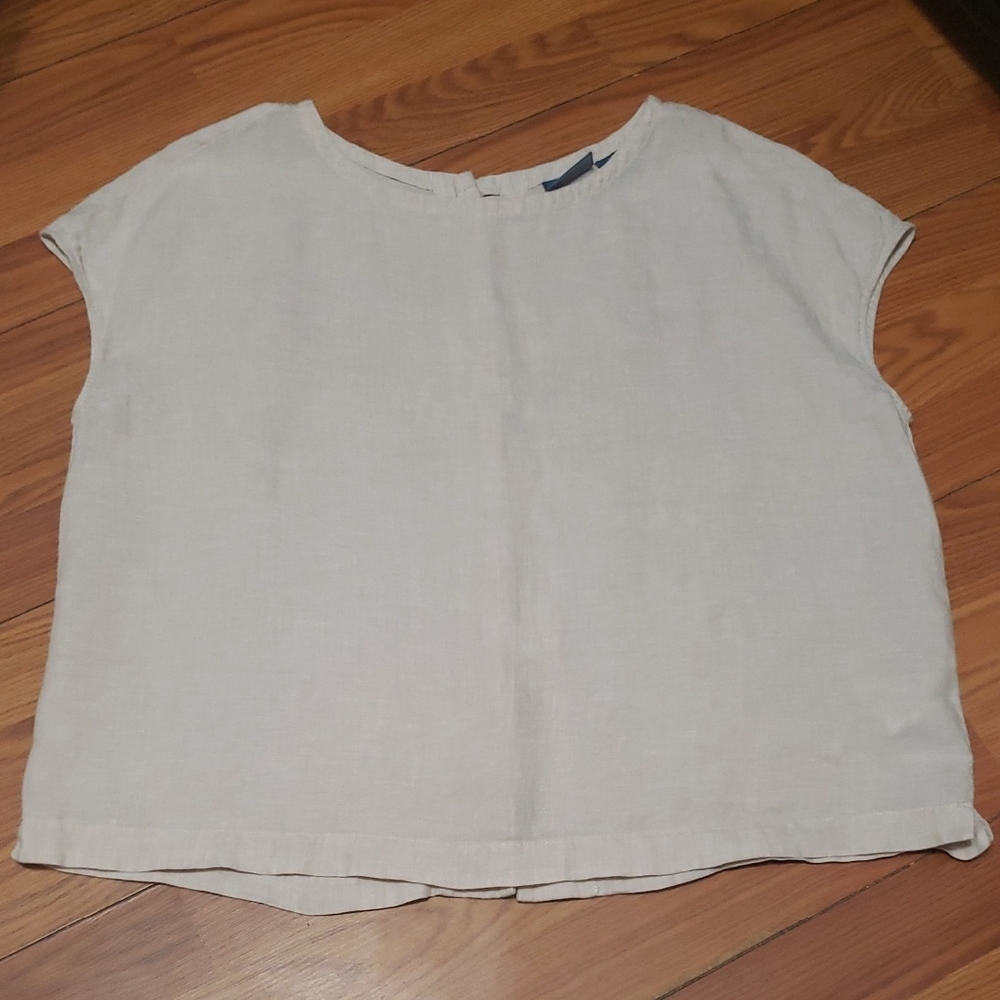 ANTIBES BLANC 100% LINEN Women's M Cream Sleeveless Boho‎ Top